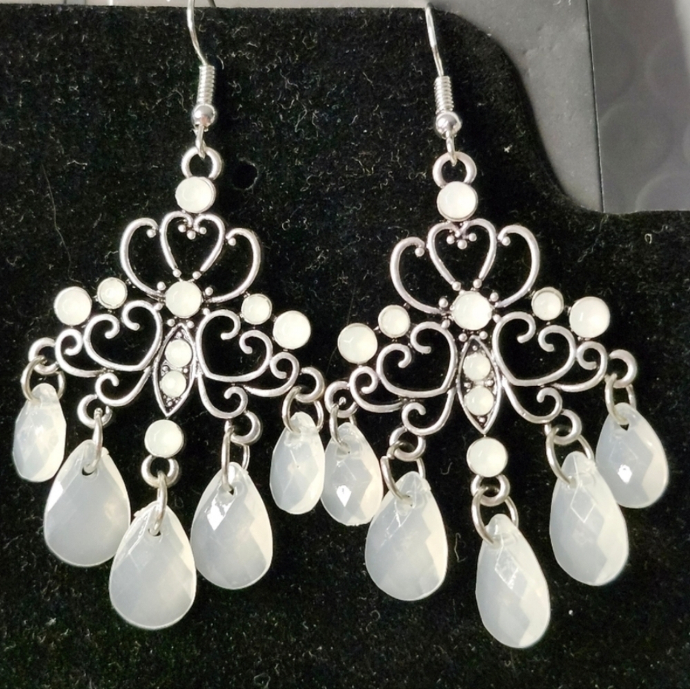 Paparazzi Dip It Glow White and Silver Hook Earrings